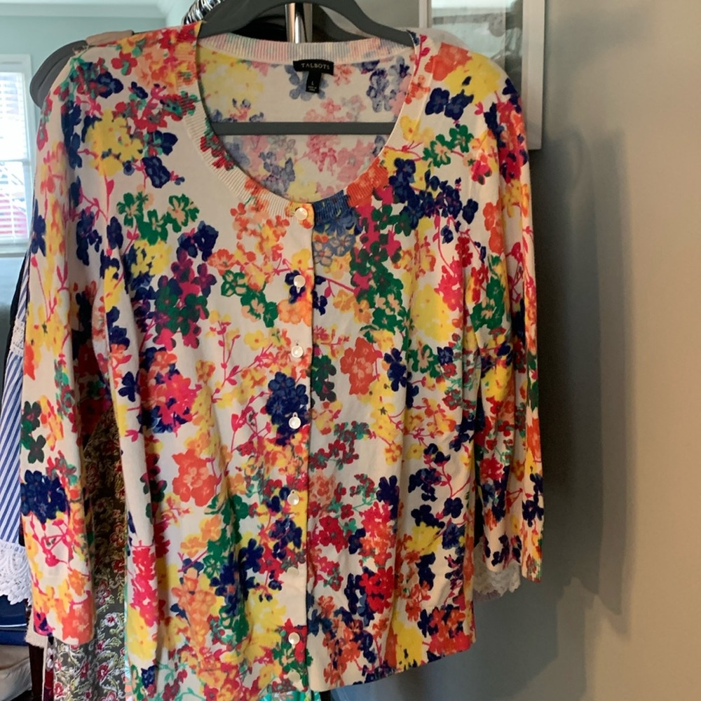 Talbots size Large floral button down cardigan